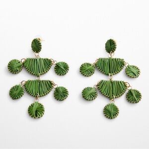 Long Green Raffia Statement Earrings
